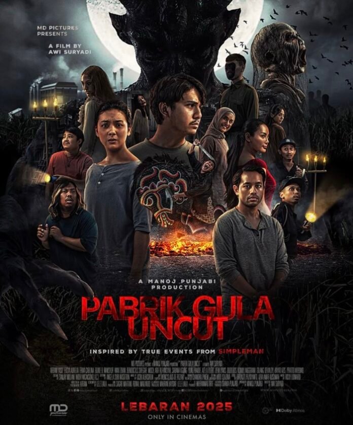 Poster resmi film Pabrik Gula dari MD Pictures menampilkan para pemeran utama dengan nuansa horor industrial.