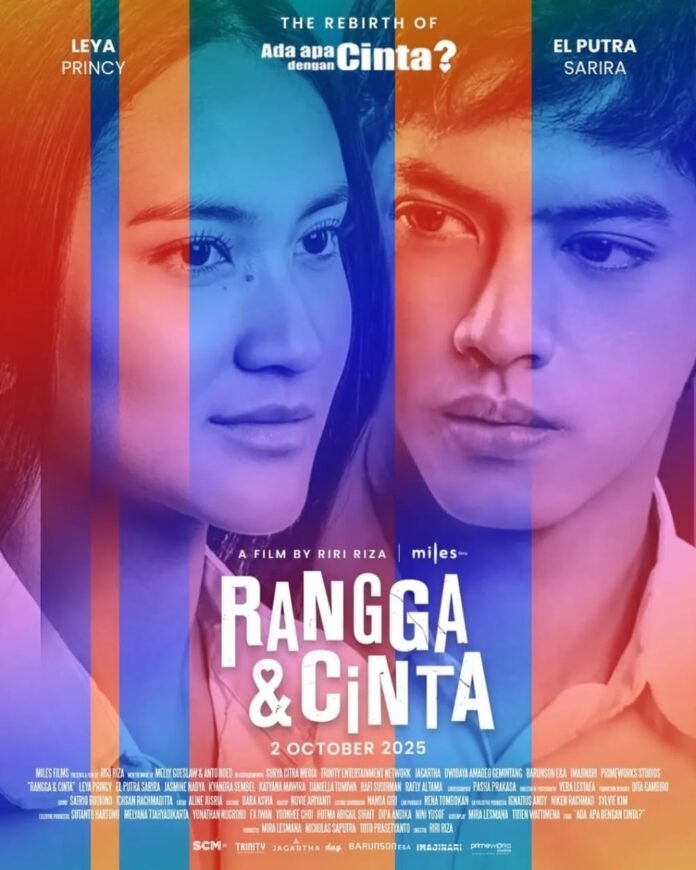 Poster resmi film Rangga & Cinta (2025) karya Riri Riza yang menggambarkan makna cinta, keheningan, dan pencarian diri dua tokoh utama.