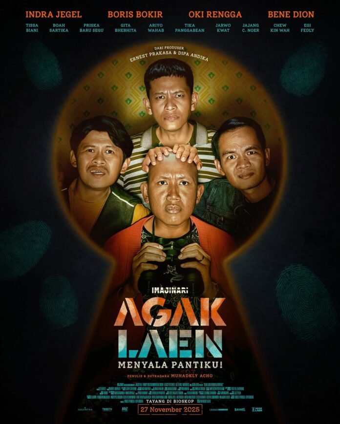 Poster film Agak Laen 2 Menyala Pantiku menampilkan Bene Dion, Boris Bokir, Indra Jegel, Oki Rengga.