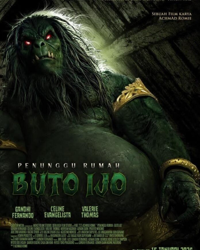 Poster film horor Indonesia Penunggu Rumah: Buto Ijo (2026) menampilkan sosok Buto Ijo berwujud raksasa dengan nuansa gelap dan atmosfer mitologi Jawa.